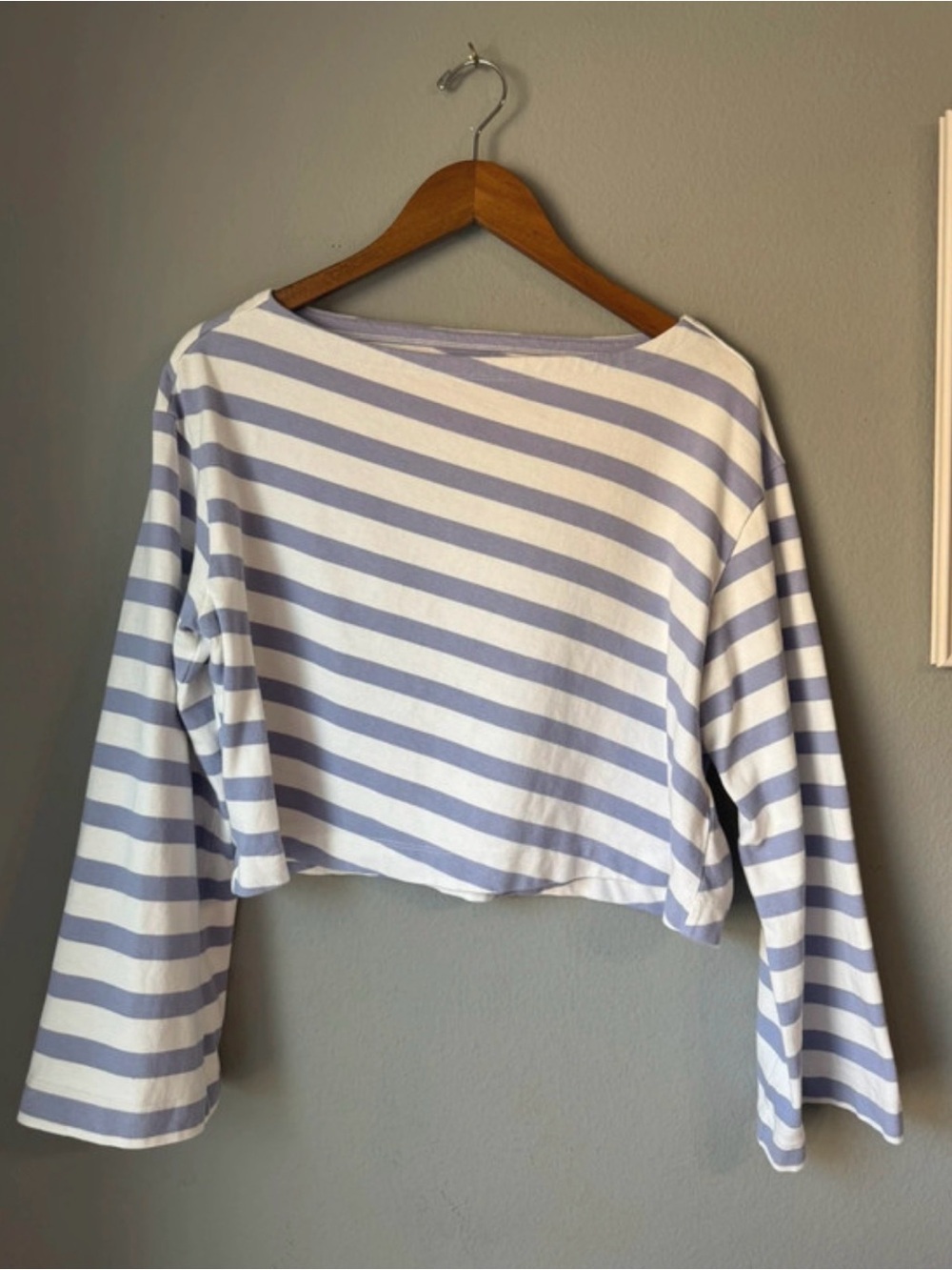 Maeve Cropped Long-Sleeve Striped Top - Light light purple & White